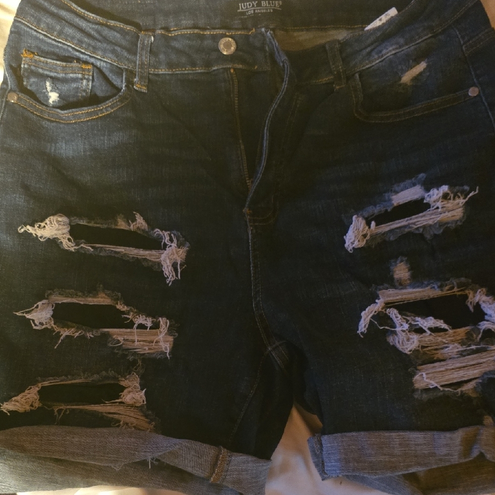 Judy Blue Ripped Dark Wash Shorts